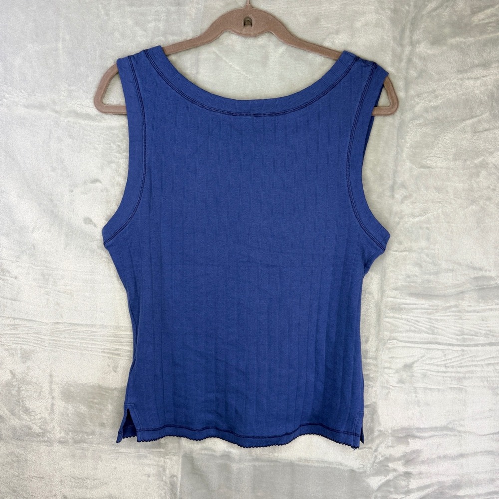Intimately Free People Tank Top Womens XL Blue Blackbird Ribbed Pointelle NEW